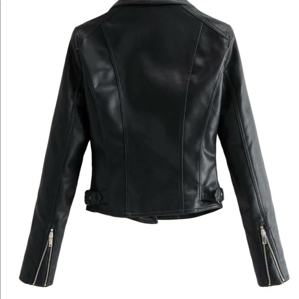 Vegan leather jacket zipper arms glam classic moto red - Picture 7 of 11